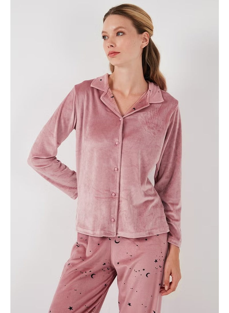 Lela Regular Fit Patterned Shiny Velvet Pajama Set Women's Pajama Set 65713311 - Image 3